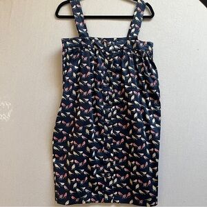 Lespard Bird Print 100% Cotton Sleeveless Sundress Size M Blue Red Novelty